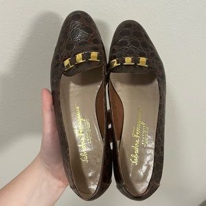 salvatore ferragamo shoes women Brown And Gold Salvatore Ferragamo Flats size 8